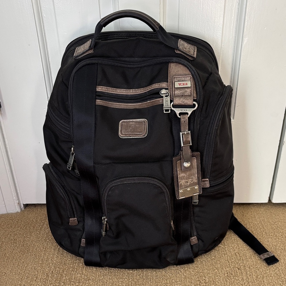 TUMI Black Bullistic Nylon Backpack with Leather Accents